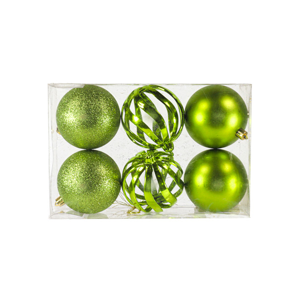 Cajita 6pcs Bolas 8cm 2 Metalicas 2 Glitter Y 2 Mate Apple Green /cod. 168-230128-13