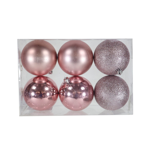 Caja 6 Bolas 8cm Glitter,matte, Shinny Pink /cod. 168-231004-10