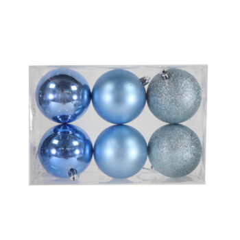 Caja 6 Bolas 8cm Glitter,matte, Shinny Blue /cod. 168-231004-50