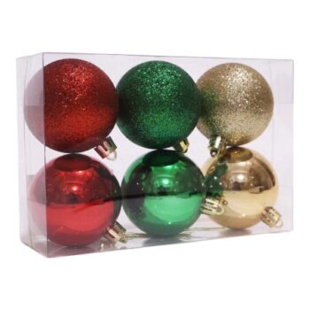 Cajitas 6 Bolas 6cm Red Green Gold Glitter /cod. 168-23186-mix
