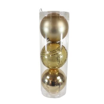 Cajita 3 Bolas 10cm Con Glitter, Mate Y Metalica Gold /cod. 168-2420310-70