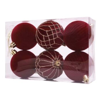 Cajita 6pcs Bolas 8cm Plasticas Burgundy Velvet /cod. 168-26110-38