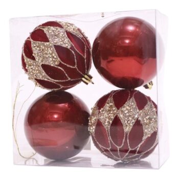 Cajita 4 Bolas Navideñas 8cm Wine Red /cod. 168-26171-38