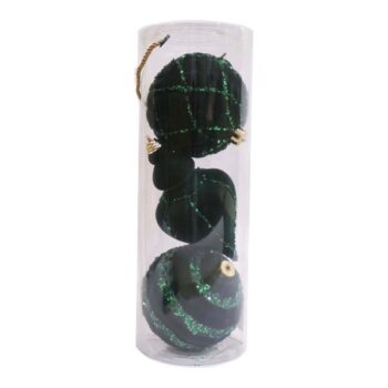 SET 3 PCS NAVIDEÑAS BOLAS 15CM Y ADORNO 23CM DARK GREEN+GREEN GLITTER