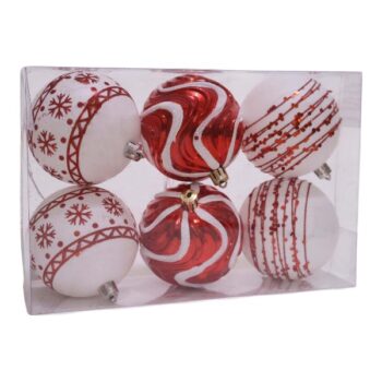 Cajita 6pcs Bolas 6cm Plasticas Red White /cod. 168-2657-6168