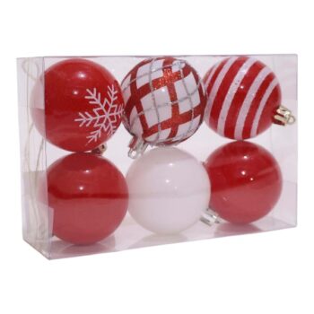 CAJITA 6PCS BOLAS 8CM PLASTICAS RED WHITE