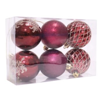 Cajita 6pcs Bolas 6cm Plasticas Burgundy /cod. 168-2671-38