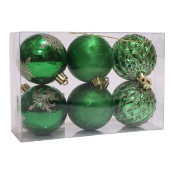 Cajita 6pcs Bolas 6cm Plasticas Xmas Green /cod. 168-2671-63