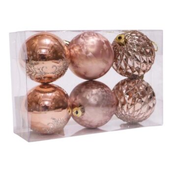 Cajita 6pcs Bolas 6cm Plasticas Rose Gold /cod. 168-2671-rg