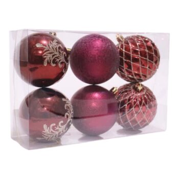 Cajita 6pcs Bolas 8cm Plasticas Burgundy /cod. 168-2672-38