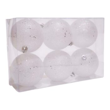 CAJITA 6 BOLAS WHITE GLITTER 8CM