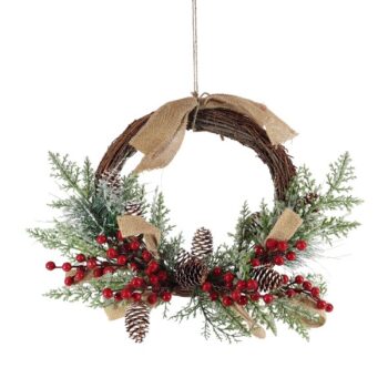 Corona Colgar Con Berries Y Bellota Nieve 50cm /cod. 180-21241