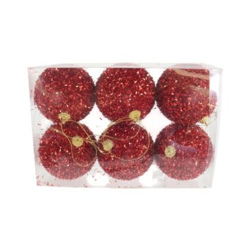 Paquete 6 Bolas 8cm Glitter Red /cod. 180-xy23928-61