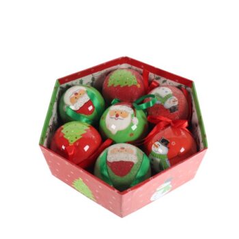 Caja 7 Bolas Navideñas 7,5cm Santa Y Muñeco Nieve /cod. 292-299-75988