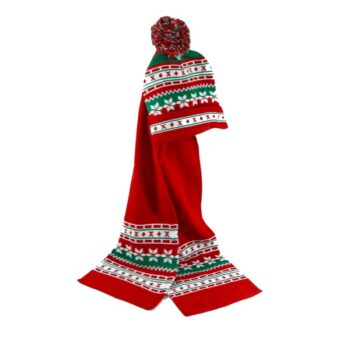 Set DE Gorro H25xl23cm Y Bufanda L 1,72 X A22,5cm Red Green White /cod. 299-2396