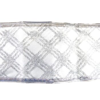 Cinta Tela Tafeta Rombos 2.5" X10 Yds Silver Glitter /cod. 300-214181-80