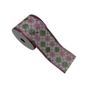 Cinta Tela White Rombos Mint Green Pink 6.3cm X 9.14m /cod. 300-25456090-68