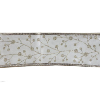 Cinta Satin White Con Berries Champagne 6.3cm X 9.14m /cod. 300-25466040-ch