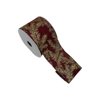 Cinta Tela Burgundy Ramas Gold Estampado 6.3cm X 9.14m /cod. 300-25586055-38