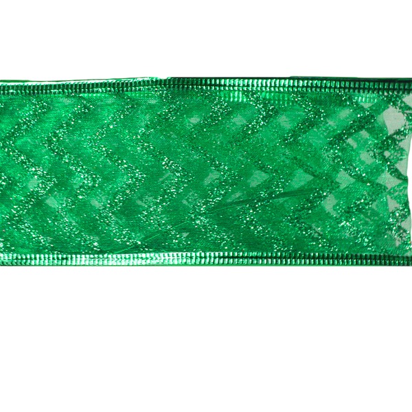 Cinta Tela Nylon Xmas Green Zigzag Glitter 6.3cm X 9.14m /cod. 300-3453gr-63