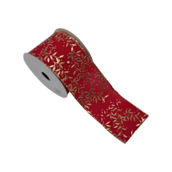 Cinta Tela Red Hojas Gold 6.3cm X 9.14m /cod. 300-5098-2-61
