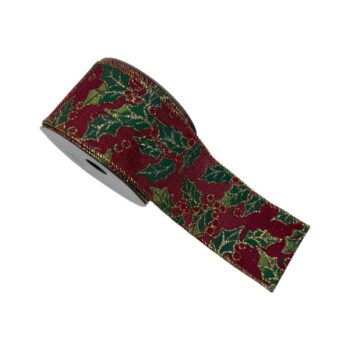 Cinta Tela Burgundy Hojas Green 6.3cm X 9.14m /cod. 300-51964-38