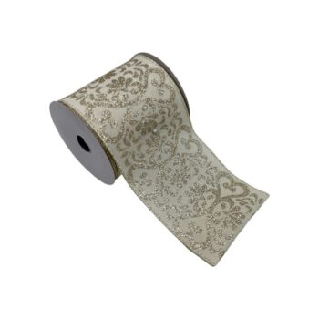 Cinta Tela Champagne Hojas Glitter 10cm X 9.14m /cod. 300-5971100-ch
