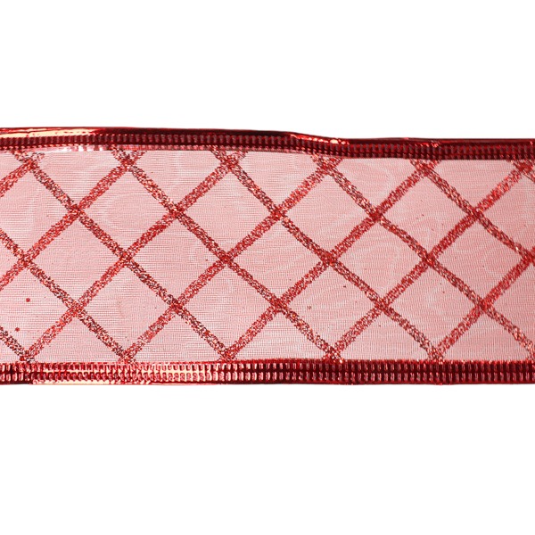 Cinta Nylon Red Con Diagonales Glitter Red 6,3cm X 9,14m /cod. 300-913002re-61