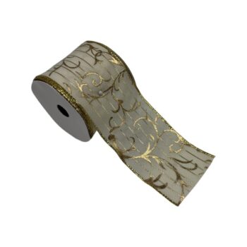 Cinta Tela Champagne Hojas 6.3cm X 9.14m /cod. 300-a2841-ch