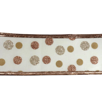 Cinta Tela 6,3cmx9,14mts Ivory Con Bolitas Champagne /cod. 300-b0140-02ch