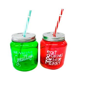 Taza DE Nav Con Tapa Y Pajilla : 13.5x8.2cm 2 Surtido En Caja: Verde and Rojo /cod. 702-nb2319-714
