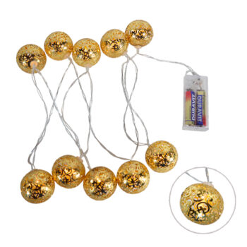 GUIRNALDA BOLITAS METAL 10PCS 180CM BATERIA WARM WHITE /COD. 750-M-126