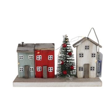 Adorno Casitas Madera Con Luz Bateria 26*7*14.5 /cod. 76-ly22536