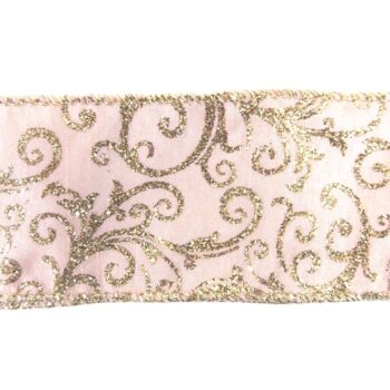 Cinta Tela Rose Gold Ramitas Gold Glitter 2.5"x10y /cod. 93-py001h-rg