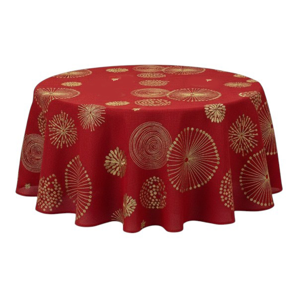 Mantel Redondo 175cm Red Con Diseño Gold /cod. 139-26009mr70
